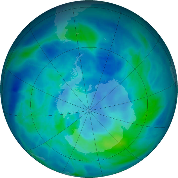 Antarctic ozone map for 14 March 2009